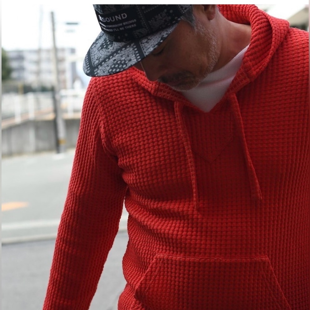 Old Navy Men's Red Waffle Knit Hoodie